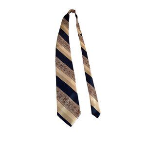 McCall’s by Damon Vintage Necktie Mens Navy Tan Stripe Ornate Classic Dad Gift